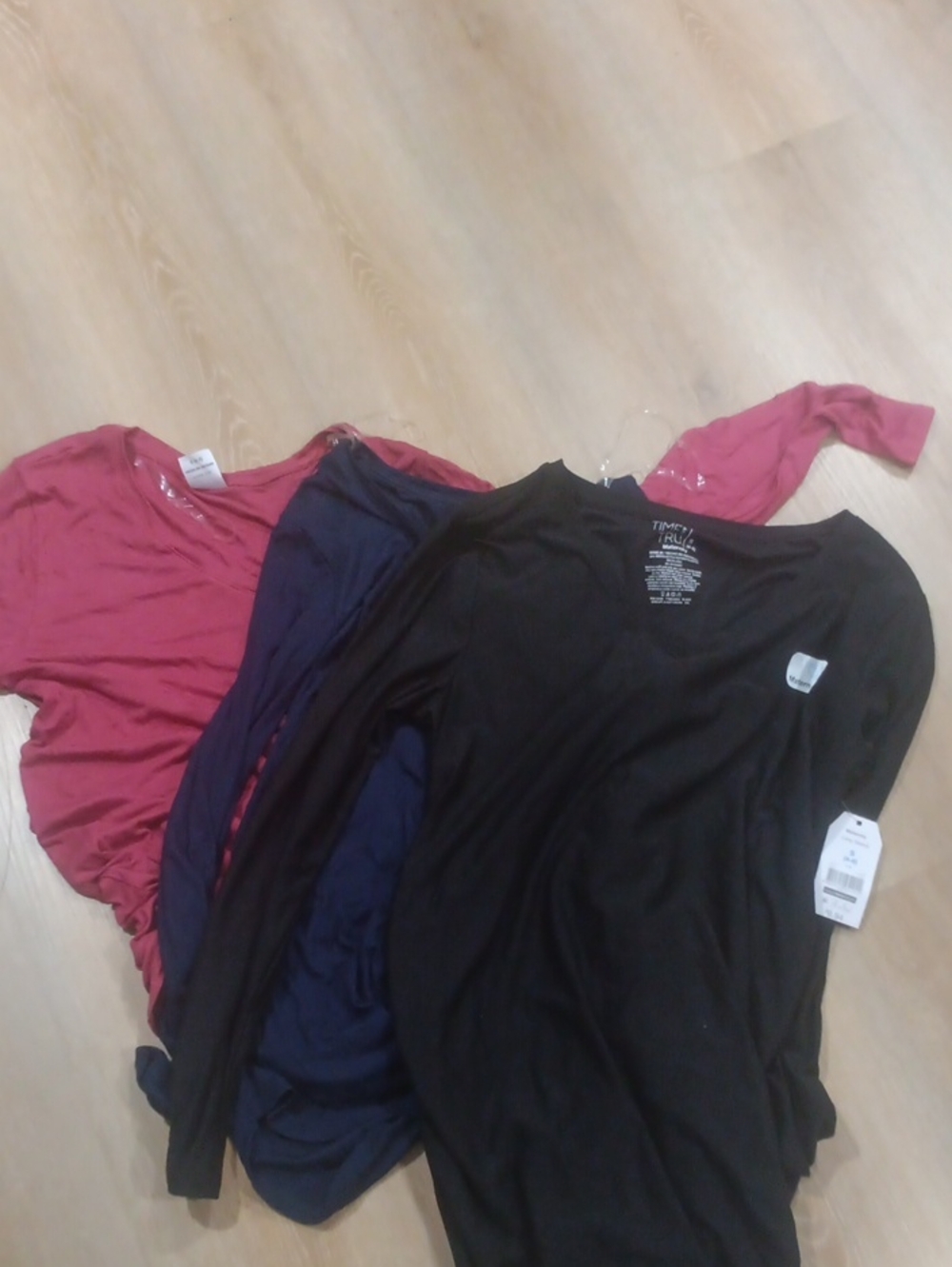 Maternity Time and Tru Long Sleeve Tee in Black, Navy, Raspberry Bundle Of 3